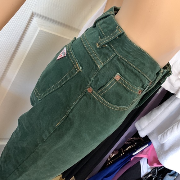 GUESS vintage 90s High rise high waist GREEN skinny denim jeans 25 waist - Picture 8 of 16